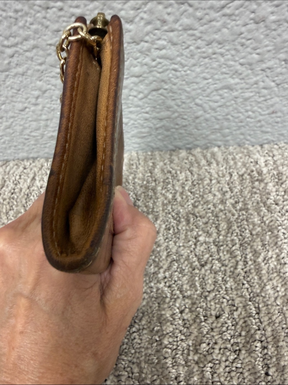 Coach Vintage Bleeker Tattersall Brown Leather Zip Card Case with Key Ring - Picture 6 of 12